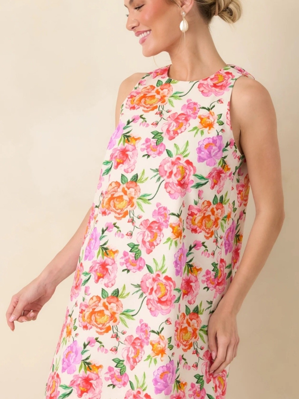 Prosperina Floral Sleeveless Shift Dress - Pink & White